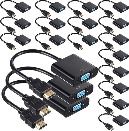 Yunsailing 20 Pack HDMI to VGA Adapter Converter Bulk Gold Plated Black HDMI to VGA Cable Compatible with Raspberry Pi Computer Desktop Laptop Monitor HDTV Projector