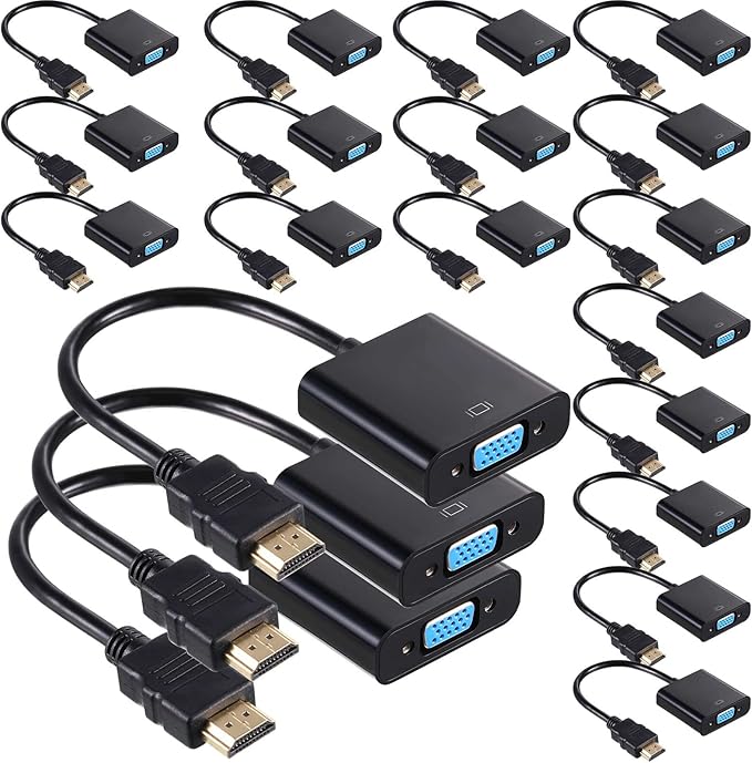 Yunsailing 10 Pack HDMI to VGA Adapter Converter Bulk Gold Plated Black HDMI to VGA Cable Compatible with Raspberry Pi Computer Desktop Laptop Monitor HDTV Projector
