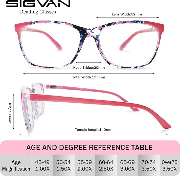 SIGVAN Ladies Reading Glasses Blue Light Blocking Spring Hinge Fashion Pattern Print Eyeglasses for Women
