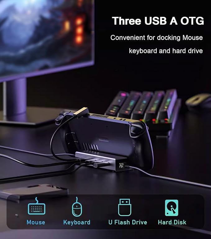 Steam Deck Dock, Docking Station for Steam Deck/ROG Ally/Legion Go/MSI Claw/Nitro Deck/Steam Deck OLED, 6-in-1 USB C Dock with HDMI 4K UHD, 100Mbps RJ45 Ethernet, USB 3.0 and PD 100W Charging