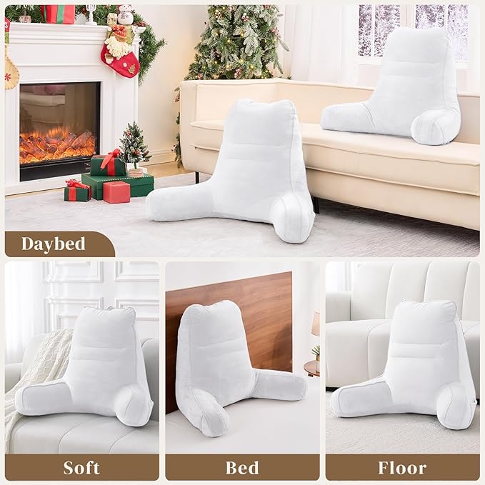 Sasttie Reading Pillow, Pillows for Reading or Relaxing – Ergonomic Support for Head, Neck, Back, and Lumbar, 21-Inch, White