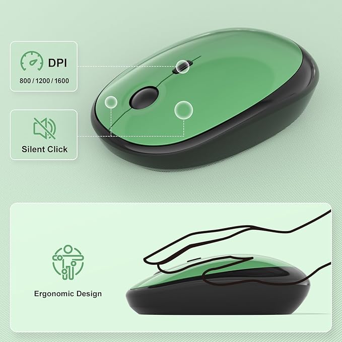 MOFII Wireless Keyboard and Mouse Combo, Cute Keyboard Full Size and Wireless Mouse, 2.4GHz Retro Typewriter Keyboard Mouse Set for PC/Desktop/Laptop/Windows (Black Green)