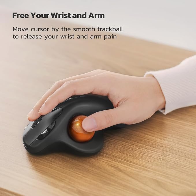 Nulea M501 Wireless Trackball Mouse, Rechargeable Ergonomic, Easy Thumb Control, Precise & Smooth Tracking, 3 Device Connection (Bluetooth or USB Receiver), Compatible for PC, Laptop, Mac (H-DOrange)