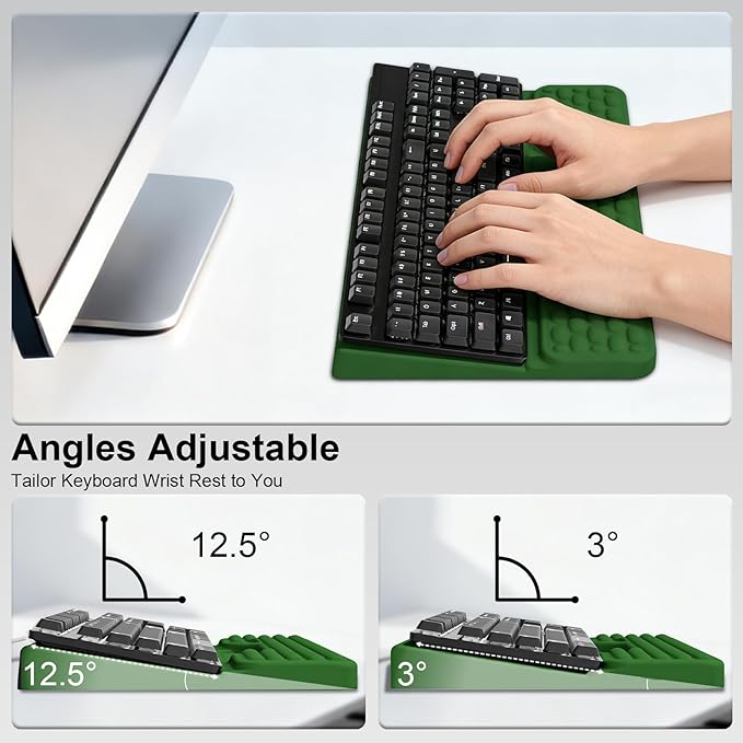Keyboard Stand with Wrist Rest, Computer Keyboard Pad with Wrist Support, Ergonomic Keyboard Riser Holder Lift Tray, Soft Memory Foam Desk Wrist Pad for Office, Home, School - Green