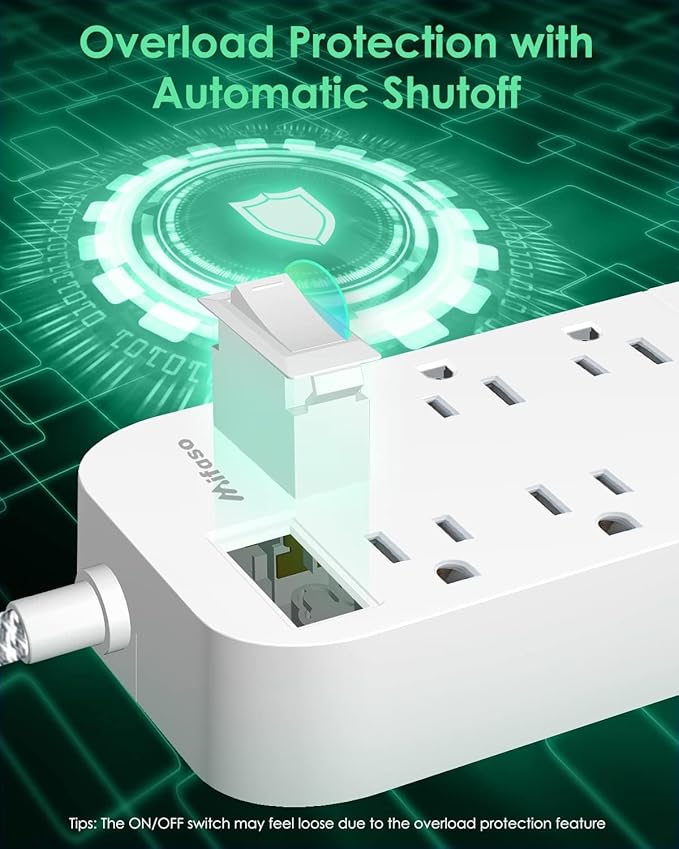 Flat Power Strip - 5 FT Plug Extension Cord, 6 Outlets 3 USB Ports Outlet Extender with Overload Protection, Wall Mount, Desktop Charging Station for Home, Office and Dorm Essential