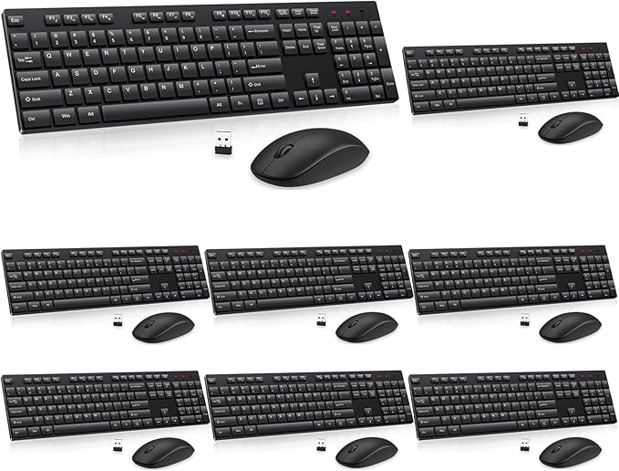 Wireless Keyboard and Mouse Combo, EDJO Silent Full Size Cordless USB Keyboard Mouse, 2.4GHz Lag-Free, Long Battery Life, for Computer, Laptop, PC, Chromebook, Windows (Black, 8 Pack)