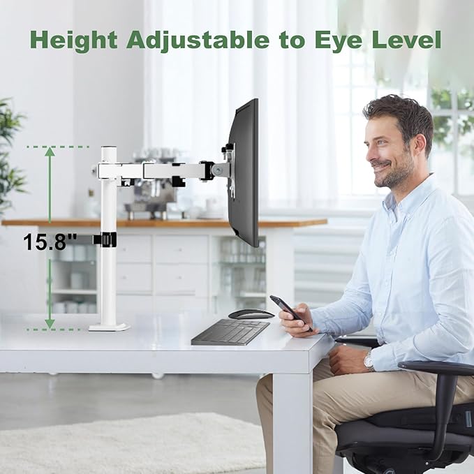 Dual Monitor Mount Stand for Two 17"-32" Flat/Curved Computer Screens, Fully Adjustable Dual Monitor Arms Hold up to 17.6lbs, VESA 75x75/100x100mm, C-Clamp/Grommet Base, White