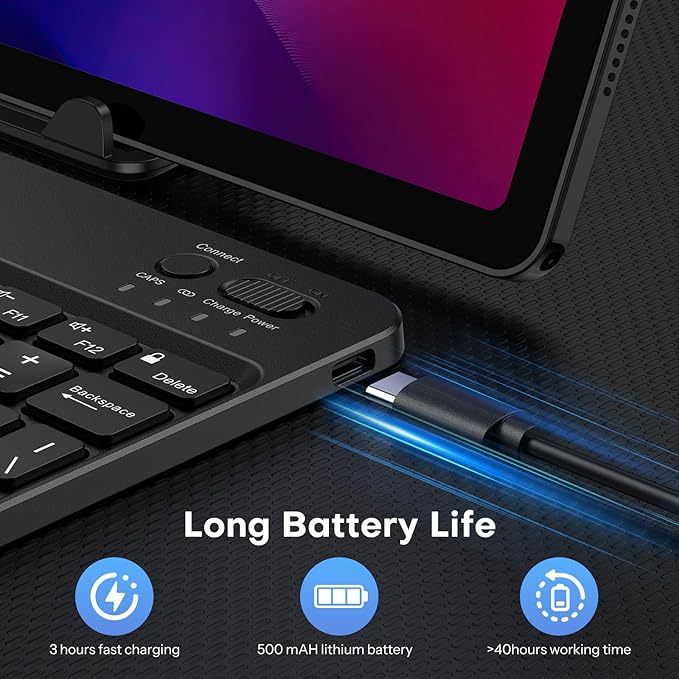 OMOTON Bluetooth Keyboard for Tablet/Android/Windows/iOS, with 7 Colors Backlight Rechargeable Wireless Mini Keyboard for Galaxy Tab A9+ / S9 FE / S10 / S11 / A11 Series etc, Black