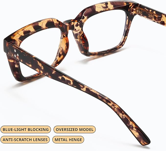 IBOANN Oversized Blue Light Glasses for Woman, Funky Fashion Glasses With Preppy Look, Reduce Screen Fatigue Computer Glasses