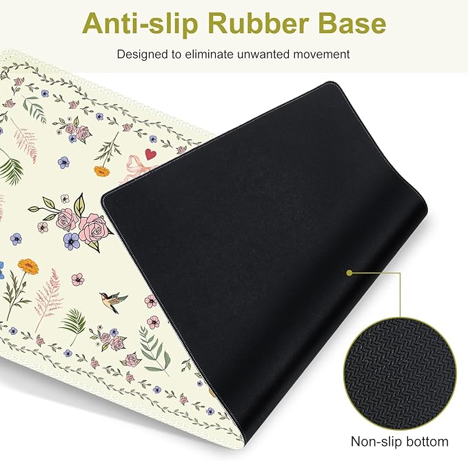 Off-White Mouse Pad, Cute Large Desk Mat Extended Nature Aesthetic Deskpad, 4 PCS Non-Slip Rubber Base Computer Mouse Pads for Work, Game, Office, Home Decor Gifts I Heart Bow & Floral Magpie