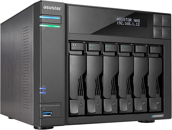 Asustor Lockerstor 6 Gen2 AS6706T - 6 Bay NAS, Quad-Core 2.0 GHz CPU, 4X M.2 NVMe Slots, Dual 2.5GbE, Upgradable to 10GbE, 8GB DDR4 RAM, Content Creation Network Attached Storage (Diskless)