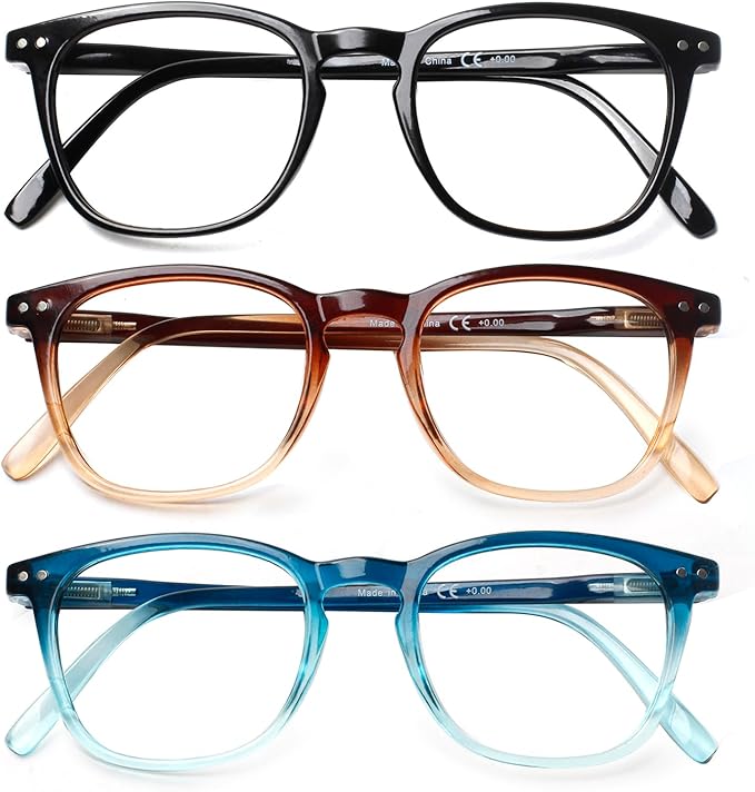 Henotin 3-Pack Blue Light Blocking Reading Glasses,Spring Hinge Computer Readers for Men Women,Anti UV Ray Filter Eyeglasses (Mixed Color-1, 1.00, Diopters)