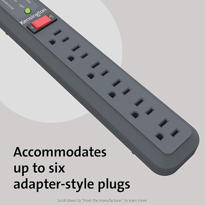Kensington Guardian 6 Outlet Power Strip, 15ft Surge Protector, 15-Foot Cord, 540 Joules, Black(K38215NA)