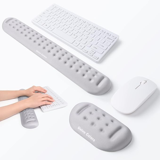 UnivoColors Gray Keyboard Wrist Support and Mouse Wrist Rest Set, Made of Memory Foam Soft Gel, Ergonomic Pad for Computer, Laptop, Mouse, Office, Gaming