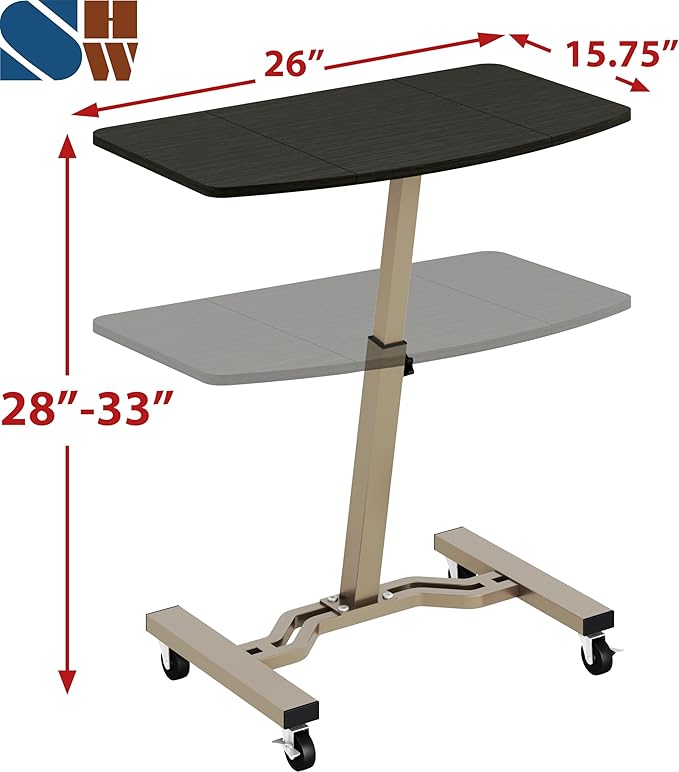 Height Adjustable Mobile Laptop Stand Desk Rolling Cart, Height Adjustable from 28'' to 33''