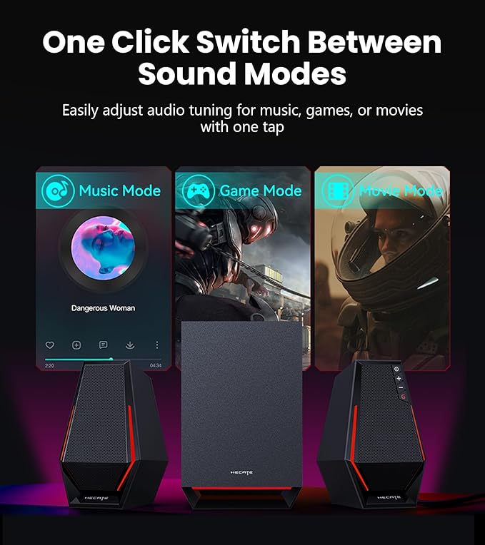 Edifier G1500 MAX 2.1 Gaming Speakers - 60W Peak Power with 4" Subwoofer & 2.5" Satellite Speakers, Bluetooth 5.3 & Multi-Wired Connections, 10 RGB Light Effects, 3 Sound Modes for PC/PS5/Xbox/Phone