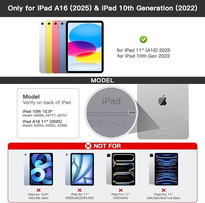 for iPad 11th(A16, 2025)/10th Generation Case with Keyboard, 360° Rotatable Case & Detachable Backlit Keyboard, Precision Cutouts and Pen Holder for iPad A16 11''/10th 10.9'', Black