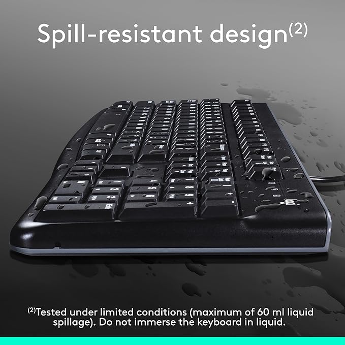 Logitech MK120 Wired Keyboard and Mouse Combo for Windows, Optical Wired Mouse, Full-Size Keyboard, USB Plug-and-Play, Compatible with PC, Laptop - Black