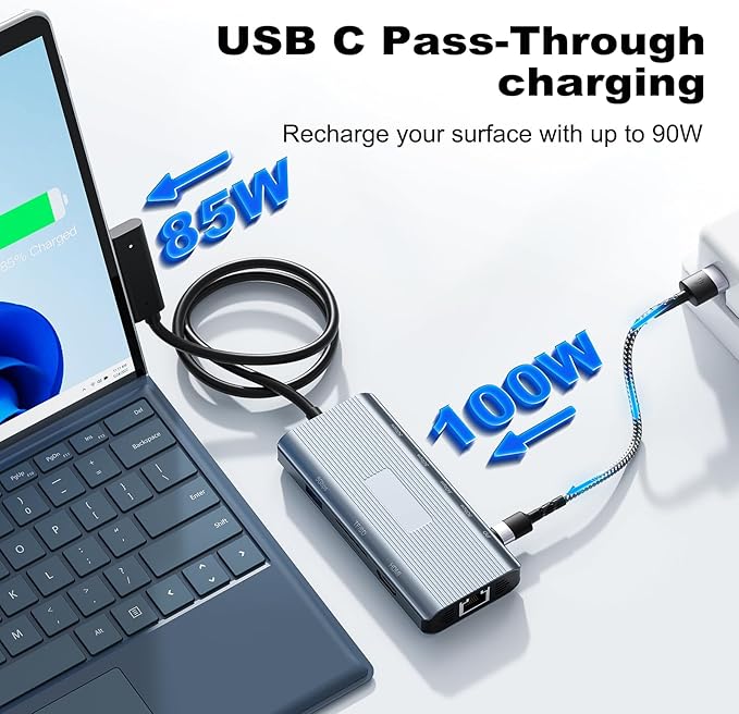 10 in 1 Microsoft Surface Docking Station-Surface Dock with HDMI Ethernet SD/TF Slot 3*USB 3.0+2*USB C 3.0+1*USB C PD,Docking Station for Surface Pro 11/10/9/8/X/7/6/5, Surface Laptop, Surface Book