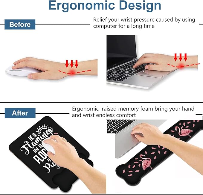 Keyboard Wrist Rest + Mouse Pad Wrist Rest Support Set with Coasters,Be a Flamingo in a Flock Pigeons Inspirational Quote Non-Slip PU Base,Easy Typing & Pain Relief for Home Office Working Studying