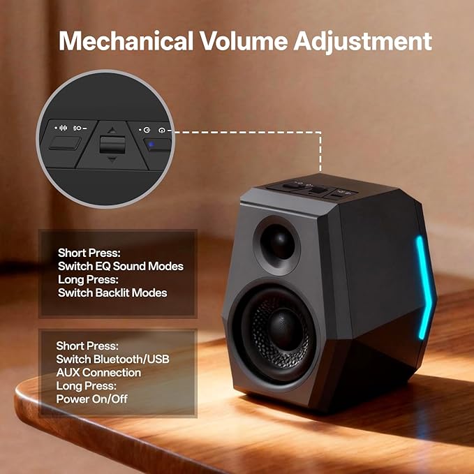 Sanyun SW209 36W Immersive Gaming Speakers with DSP 3 Sound Modes, 24bit USB DAC & Bluetooth 5.2, 2.0 RGB PC Multimedia Speakers for Desktop Monitor Laptop (Game/Movie/Music, Black)
