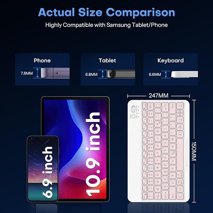 OMOTON Bluetooth Keyboard for Tablet/Android/Windows/iOS, with 7 Colors Backlight Rechargeable Wireless Mini Keyboard for Galaxy Tab A9+ / S9 FE / S10 / S11 / A11 Series etc, Pink