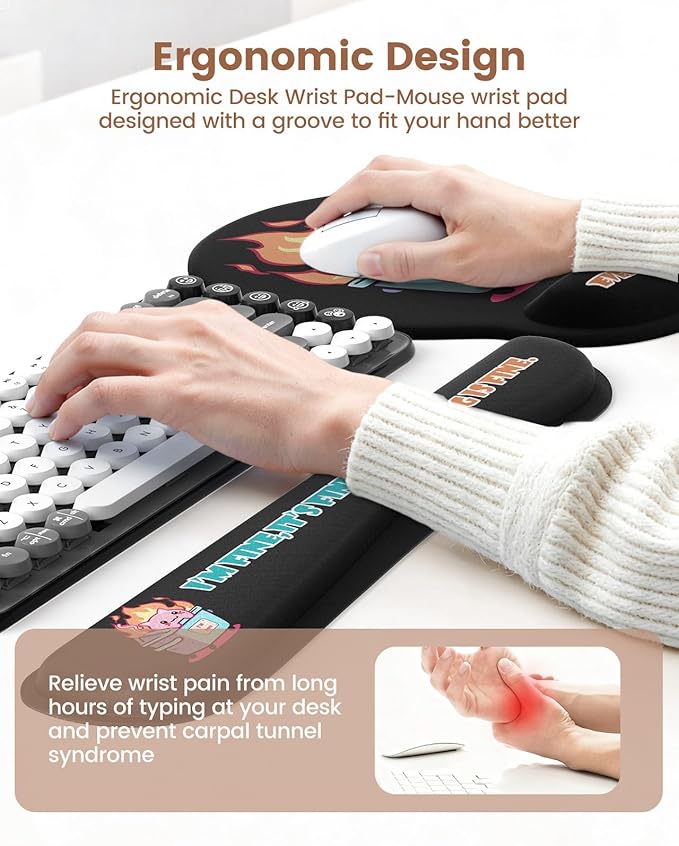 HAOCOO Mouse Pad with Wrist Rest, Dumpster Fire Funny Office Desk Accessories, XXL Desk Mat Set Office Decor, Keyboard Wrist Rest, Ergonomic Mouse Pad(Black)
