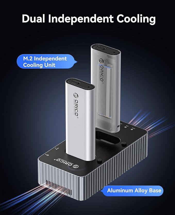 ORICO 40Gbps M.2 NVMe Hard Drive Docking Station with Offline Clone Dual-Bay NVMe Cloner with USB C Cable for Both (M Key, B+M Key) PCIE NGFF Dock, Compatible Size 22110 2280 2260 2242 2230-IT28N