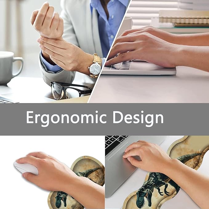 Large Gaming Mouse Pad + Keyboard Wrist Rest + Wrist Support + Coaster Set, Memory Foam Ergonomic for Easy Typing, XXL Extended Gaming Mouse Pad Table Pad - T-Rex