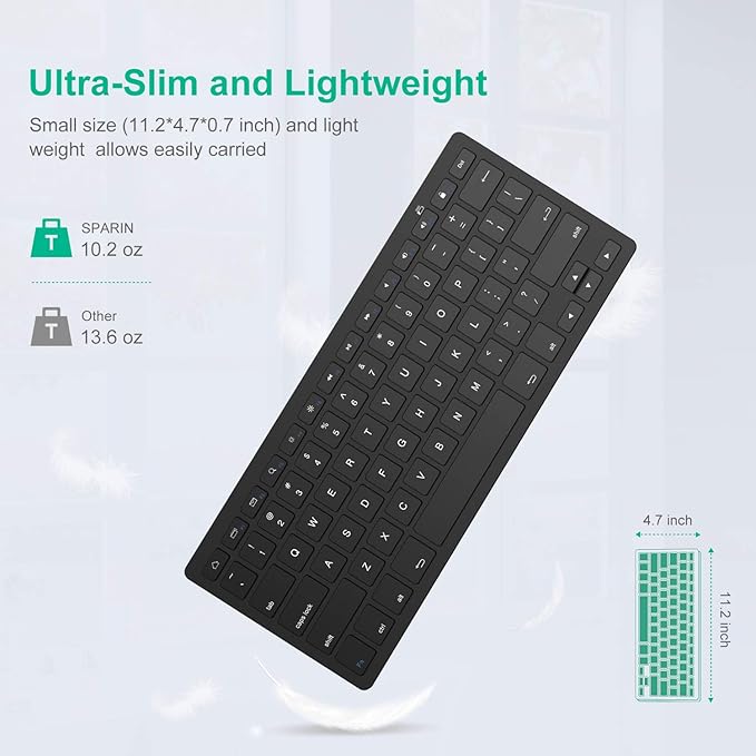 SPARIN Bluetooth Keyboard for Samsung Galaxy Tab A11+/A9 Plus/S11/S10 FE/S10+/S6 Lite and Other Android Tablet, Wireless Keyboard for Samsung Models/Windows/PC/Phone, Lightweight, Ultra-Slim