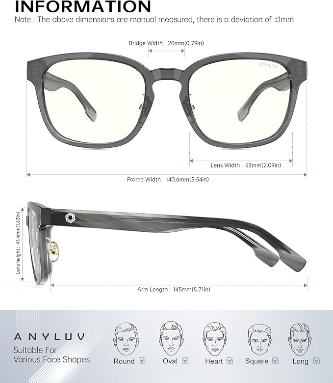 ANYLUV Blue Light Glasses Men Women Computer Gaming Glasses Anti Eyestrain Lightweight Blue Light Blocking Glasses