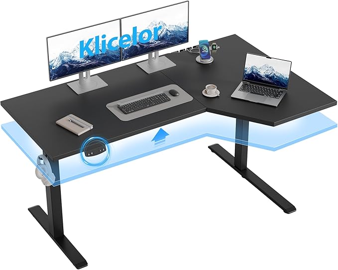Klicelor 55 Inch L Shaped Standing Desk, Adjustable Height Corner Desk for Home Office Workstation, Sit Stand Desk with Two-Piece Desktop, Black