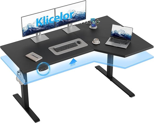 Klicelor 55 Inch L Shaped Standing Desk, Adjustable Height Corner Desk for Home Office Workstation, Sit Stand Desk with Two-Piece Desktop, Black