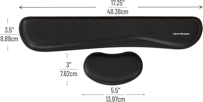 Mind Reader Ergonomic Keyboard and Mouse Wrist Rest Sets, Gaming Accessory, Memory Foam, 16.75" L x 3" W x 0.75" H, 6 pcs, Black