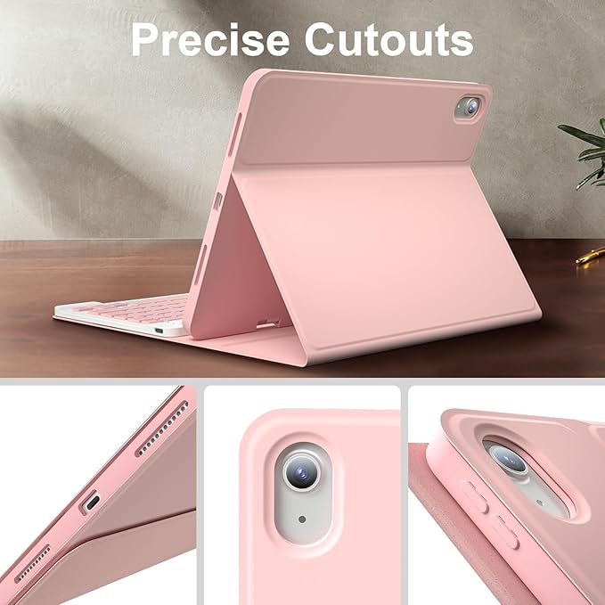 iPad 11th 10th Generation Case with Keyboard 10.9 Inch 2022 Detachable Wireless 7Colors Backlight Keyboard Case with Pencil Holder for and Magnetic Disc Universal Stylus Pen New iPad 10th Gen Pink
