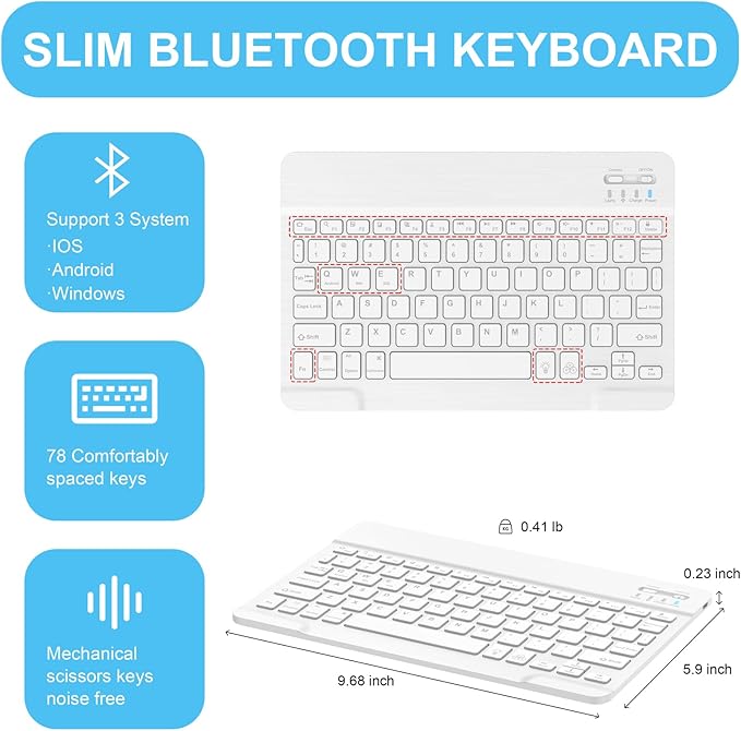 Soke for iPad (A16) 11th/10th Generation Case with Keyboard(2025/2022)-7 Color Backlight Wireless Detachable Folio Keyboard Cover with Built-in Pencil Holder for iPad 11/10.9 inch, Blue Marble