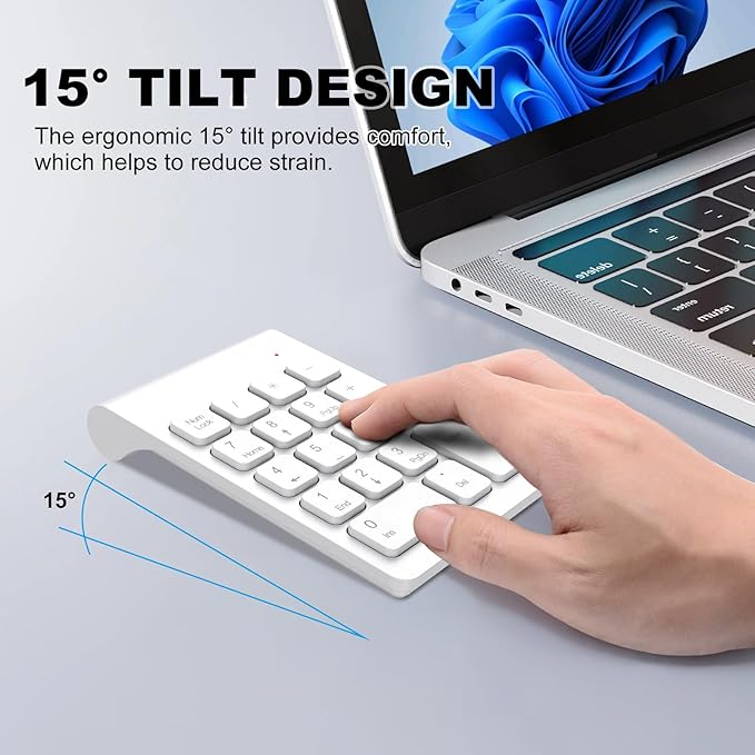 TRELC Wireless Numeric Keypad, Mini 2.4G 18 Keys Number Pad, Portable Silent Financial Accounting Numeric Keypad Keyboard Extensions with Wireless Mouse for Laptop, PC, Desktop, Notebook (White)