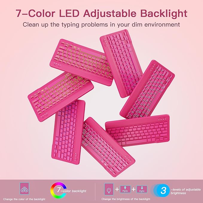 for iPad 11th(A16, 2025)/10th Generation Case with Keyboard, 360° Rotatable Case & Detachable Backlit Keyboard, Precision Cutouts and Pen Holder for iPad A16 11''/10th 10.9'', Hot Pink