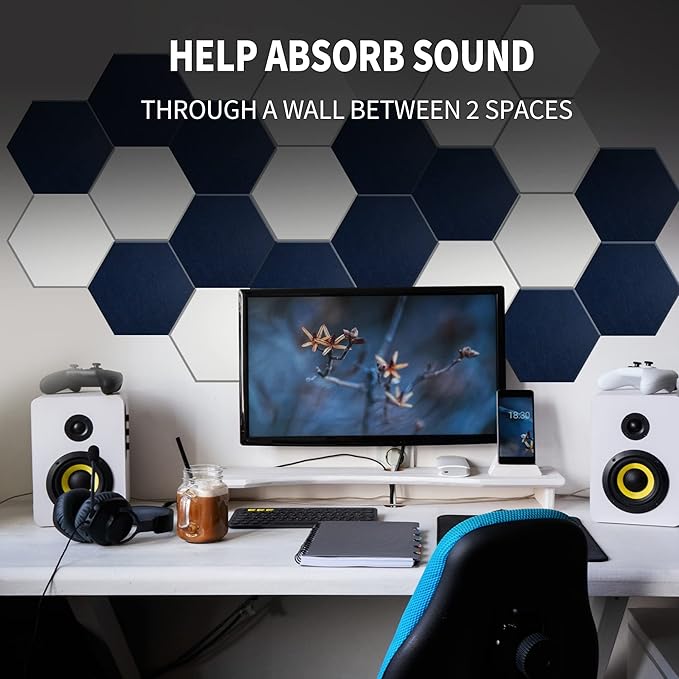 Mollywell Hexagon Acoustic Panels 14x12 - Reduce Echo & Reverb, Noise Blocking Wall Tiles for Home Theater & Study, Deep Camel Sound Absorbing Panels