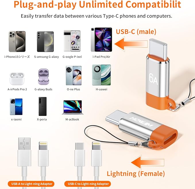 Light-ning to USB C Adapter 4 Pack,PD27W/66W/QC100W Fast Charging Data Transfer,Light-ning Female to USB C Male for Phone 17/16/15 Pad G-alaxy X-peria,Anti-Lost Lanyard,Not for Headphones/OTG Silver
