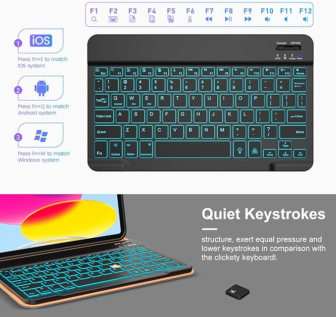 VIKESI Keyboard Case for iPad (A16,2025) 11th Generation/iPad 10th Generation Case (10.9" 2022),Premium Leather Smart Cover,Built-in Breathing Light,Function Row,Pencil Holder,Card Slots - Grey