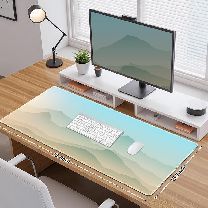 Desk Mat for Keyboard and Mouse, Large Non-Slip Mouse Pad Keyboard Pad, Computer Mats for Desktop, Cute Desk Pad with Stitched Edges for Office, Gaming I Green Mountains