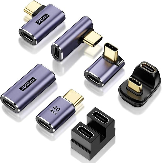 USB C Adapter (7 Pack) with 100W 40 Gbps 8K 60Hz, 90 Degree Right Angle, Straight, Female to Male, USB C Extender for TB3/4, MacBook Pro/Air, Steam Deck and More Type C Devices