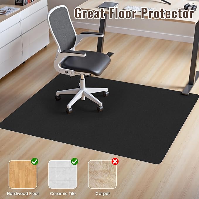 Sycoodeal Office Chair Mat for Hardwood Floor,Slip Resistant Floor Mat for Office Computer Gaming Chair,Heavy Duty Floor Protector for Rolling Chairs,Easy to Clean,Black(48"x55")