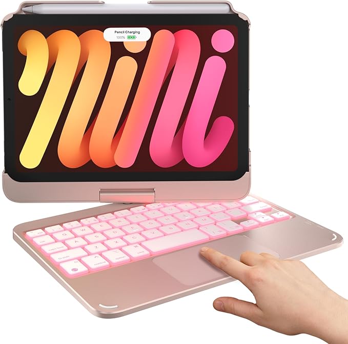 typecase Keyboard Case for iPad mini 7 (2024) & mini 6 (2021) - Wireless Case with Keyboard for iPad mini 7th 6th Generation 8.3" - 11 Colors Backlit Keyboard Cover with Trackpad - Rose Gold