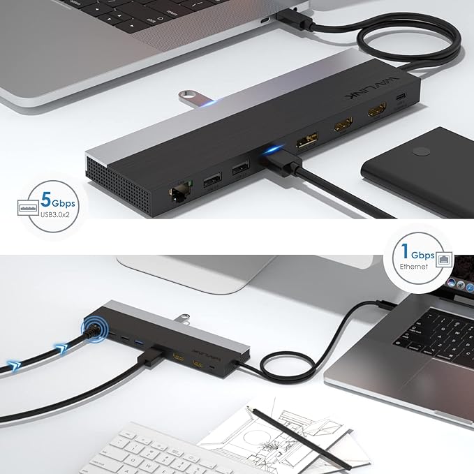 WAVLINK USB C Docking Station, USB-C Dock Triple Display PD 85W,USB Type C Hub with DisplayPort, HDMI, USB 2.0/3.0, Gigabit Ethernet, SD/TF Slot, Audio Jack for Windows and Mac