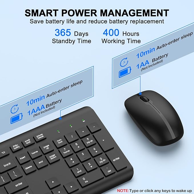 Wireless Keyboard and Mouse Combo, Full-Size Silent Ergonomic Keyboard and Optical Mouse, Long Battery Life, 2.4G Lag-Free Cordless Mice Keyboard for Laptop/Mac/PC/Windows(2 Packs
