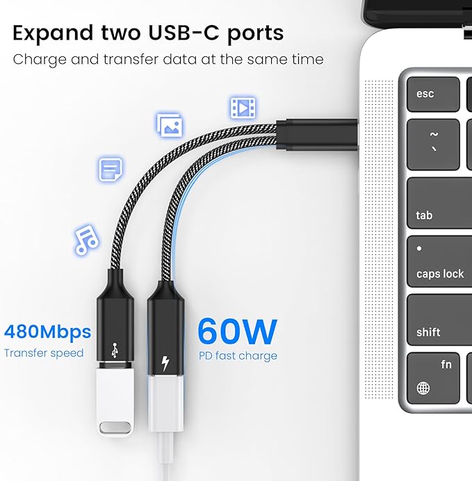 MOGOOD USB C Splitter USB C to USB C Female Adapter USB Y Splitter Cable(NOT for Monitor)USB C Male to 2USB-C Female Cord Double USB C Port Hub USB C Charging Split Adapter for Mac,Xbox One,PS5,Laptop