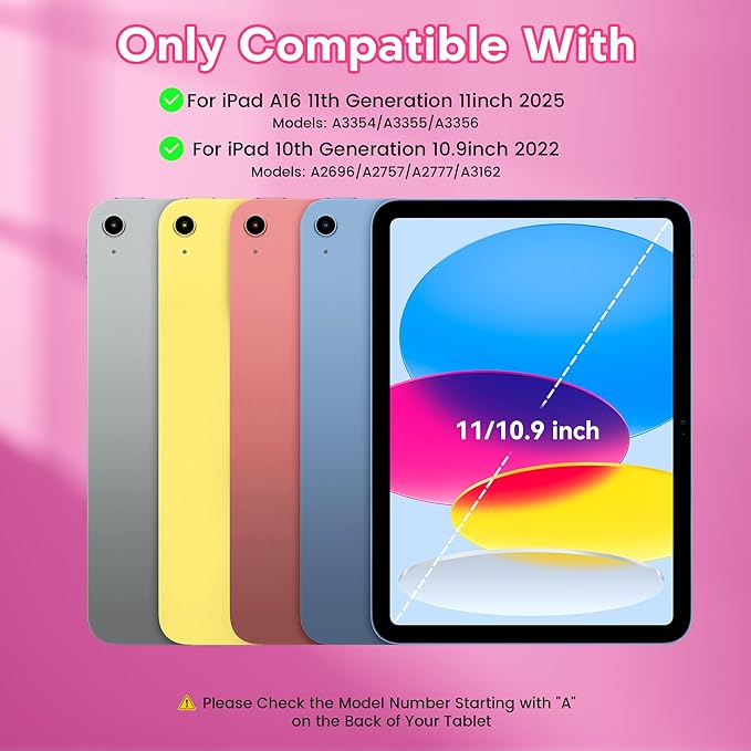 YBING for iPad A16 Case with Keyboard /11th Gen (2025) & iPad 10th Gen 10.9” (2022), 7-Color Backlit Detachable Keypad, 360° Rotating Magnetic Cover with Pencil Holder (Watermelon Red)