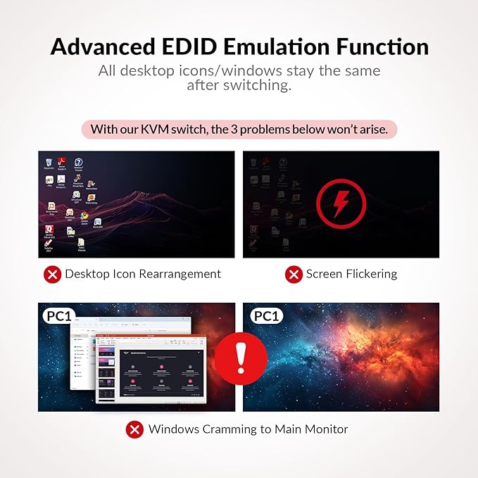 AV Access KVM Switch Dock for a Laptop and 2 Desktop PCs, Dual 4K Monitor USB C Docking Station, Type-C 65W Charging for Laptop, Ethernet, EDID, Hotkey Switch, HDMI, 4K@60Hz, 1080P@240Hz, USB 3.0